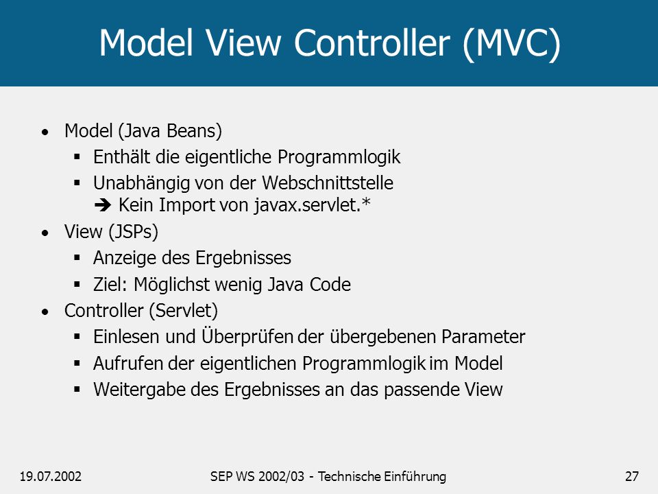 Model View Controller (MVC)