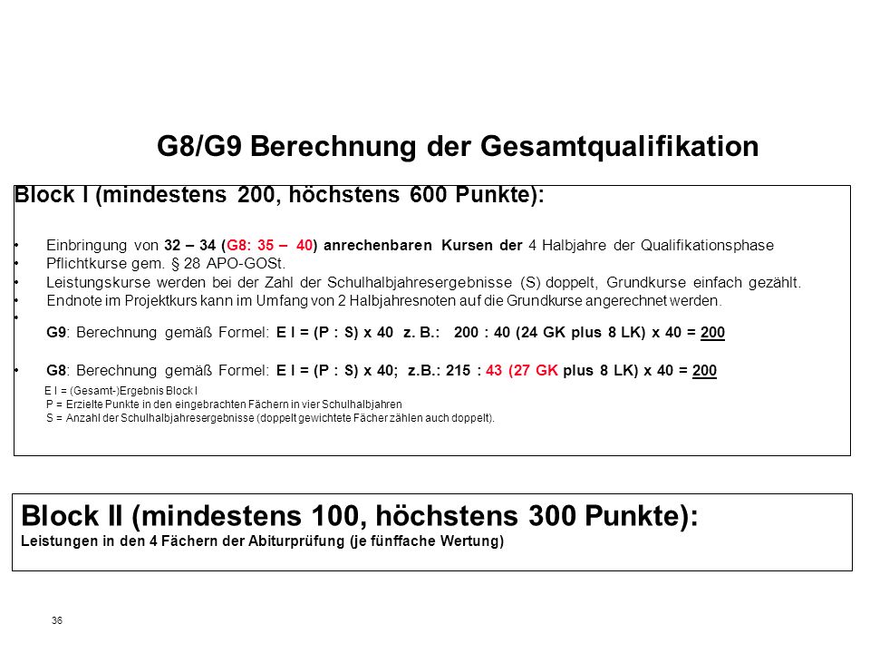 G8/G9 Berechnung der Gesamtqualifikation