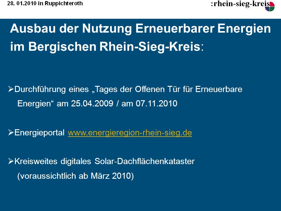 Ausbau der Nutzung Erneuerbarer Energien im Bergischen Rhein-Sieg-Kreis: