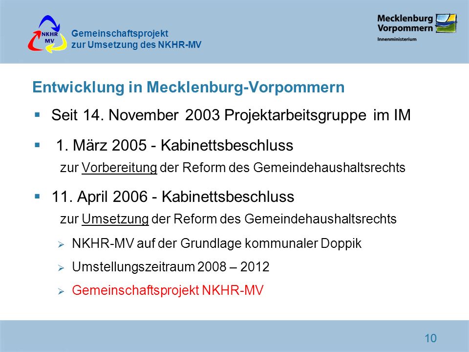 Entwicklung in Mecklenburg-Vorpommern
