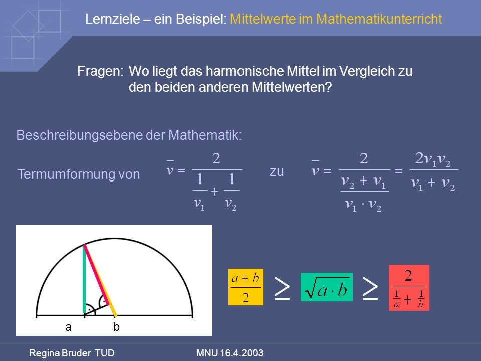 Lernziele – ein Beispiel: Mittelwerte im Mathematikunterricht