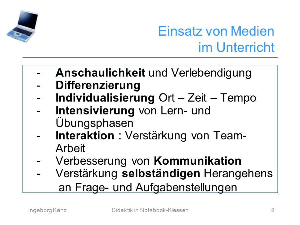 Einsatz von Medien im Unterricht