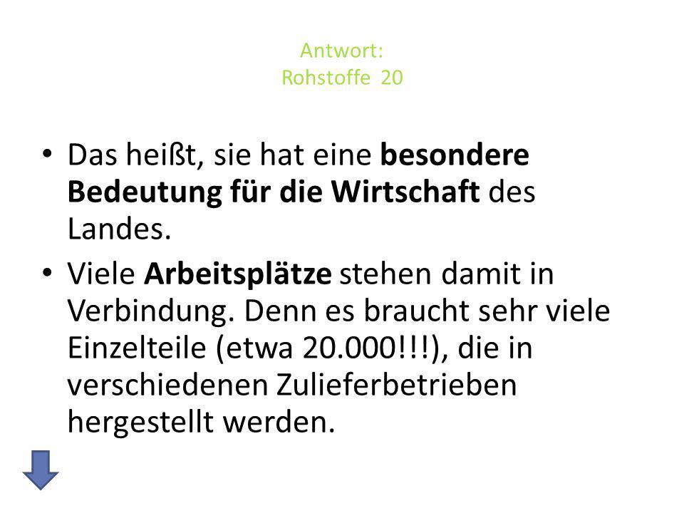 Antwort: Rohstoffe 20 Das heißt, sie hat eine besondere Bedeutung für die Wirtschaft des Landes.