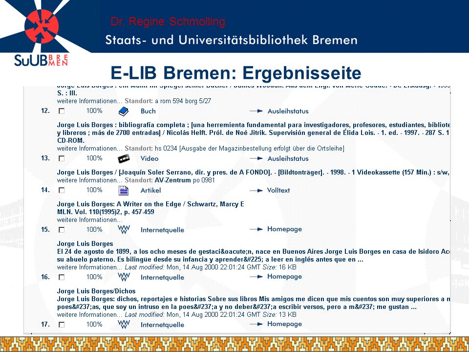 E-LIB Bremen: Ergebnisseite