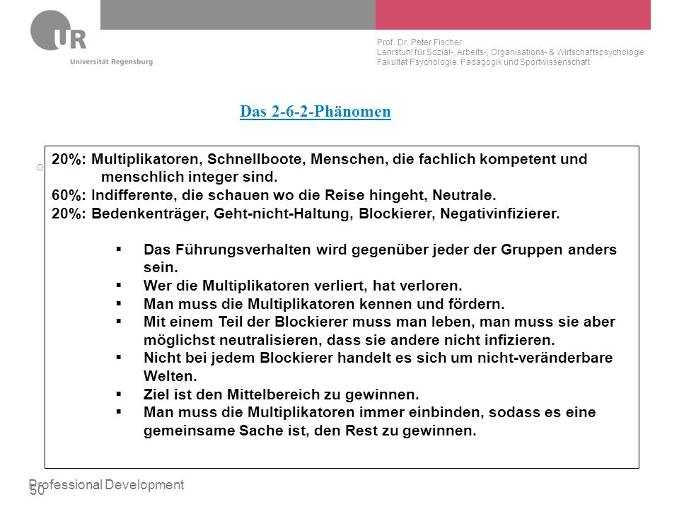 Das Phänomen 20%: Multiplikatoren, Schnellboote, Menschen, die fachlich kompetent und menschlich integer sind.