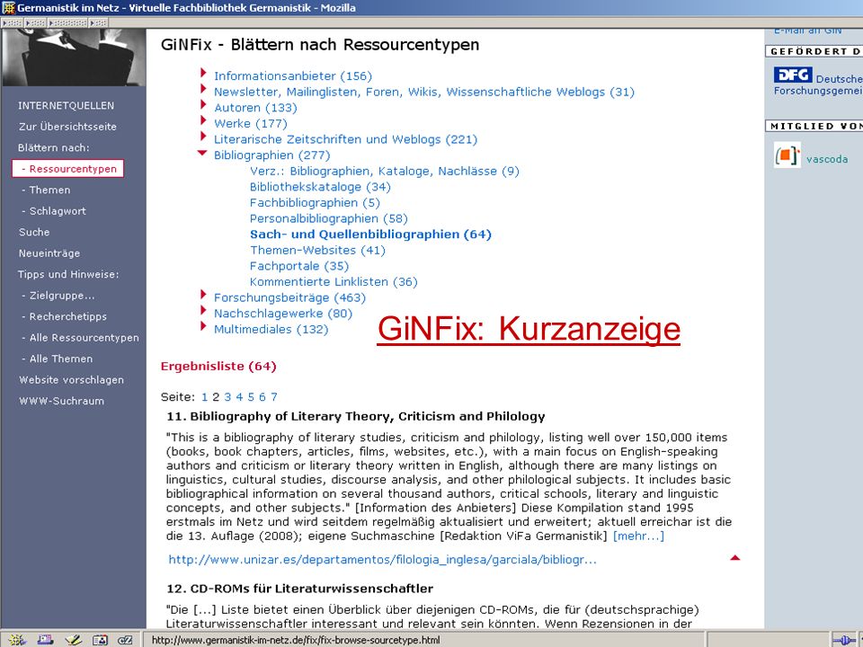 GiNFix: Kurzanzeige Germanistik im Netz 2010