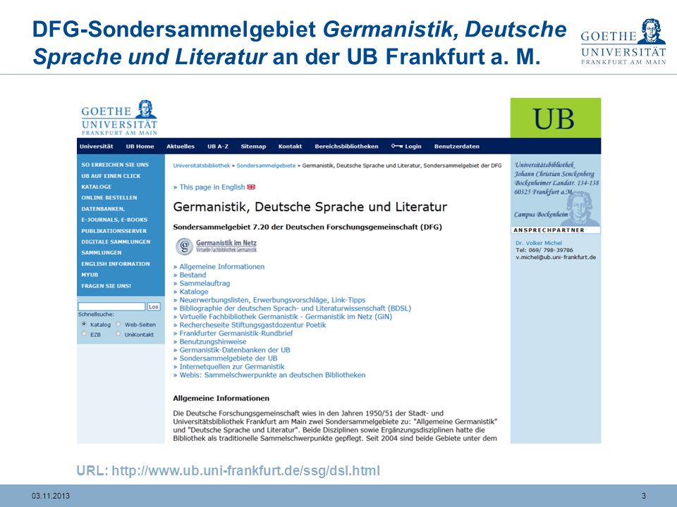 DFG-Sondersammelgebiet Germanistik, Deutsche Sprache und Literatur an der UB Frankfurt a. M.