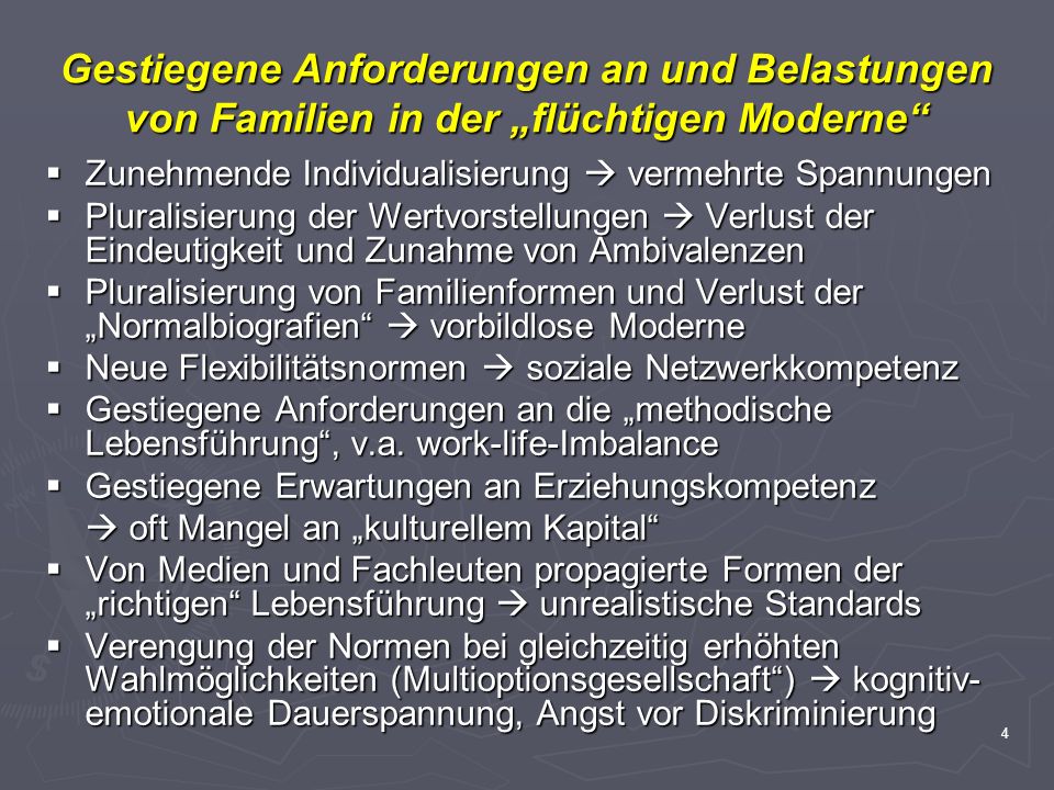 Gestiegene Anforderungen an und Belastungen von Familien in der „flüchtigen Moderne