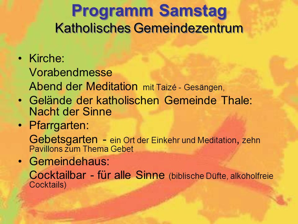 Programm Samstag Katholisches Gemeindezentrum