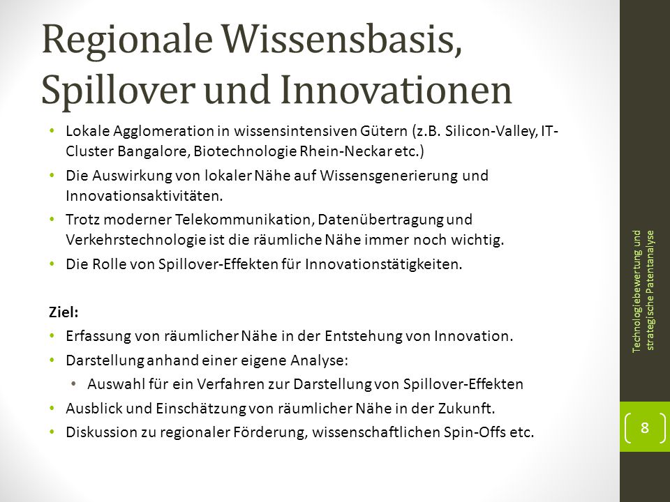 Regionale Wissensbasis, Spillover und Innovationen