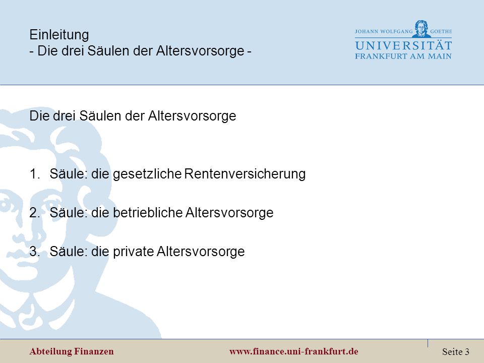 Einleitung - Die drei Säulen der Altersvorsorge -