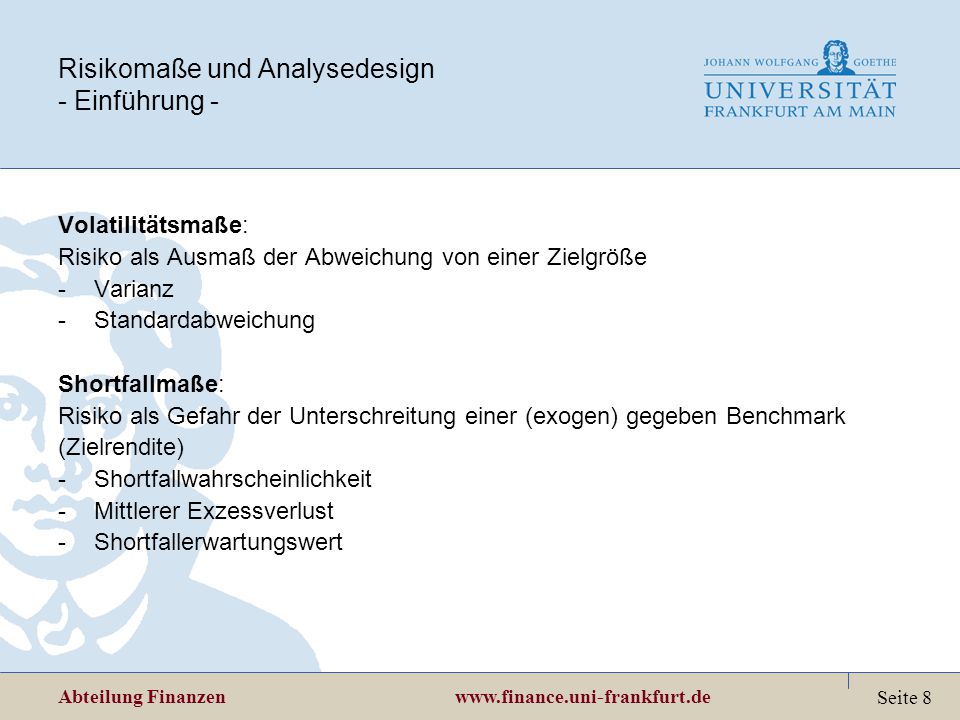 Risikomaße und Analysedesign - Einführung -
