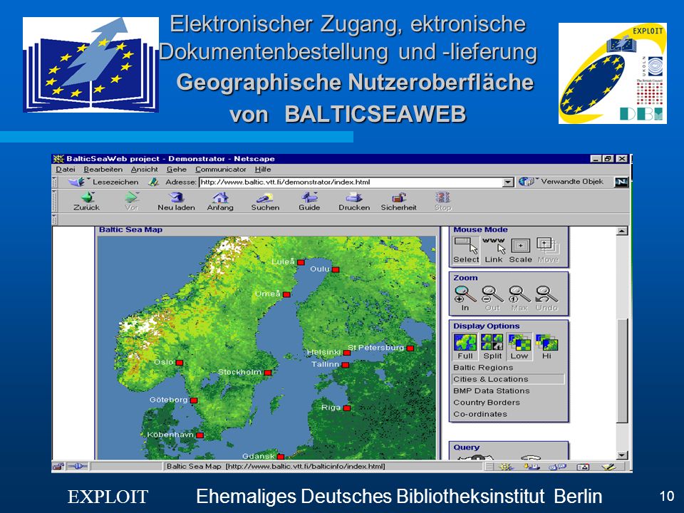 Elektronischer Zugang, ektronische Dokumentenbestellung und -lieferung Geographische Nutzeroberfläche von BALTICSEAWEB