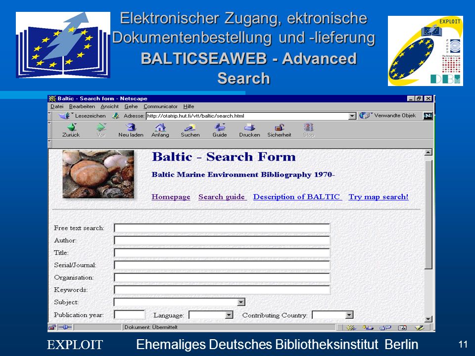 Elektronischer Zugang, ektronische Dokumentenbestellung und -lieferung BALTICSEAWEB - Advanced Search