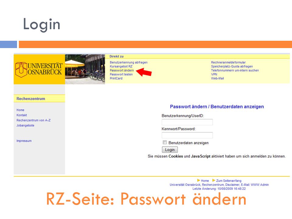 RZ-Seite: Passwort ändern