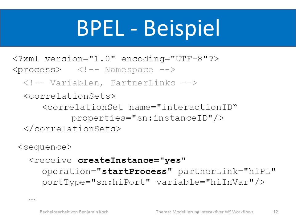 BPEL - Beispiel < xml version= 1.0 encoding= UTF-8 >