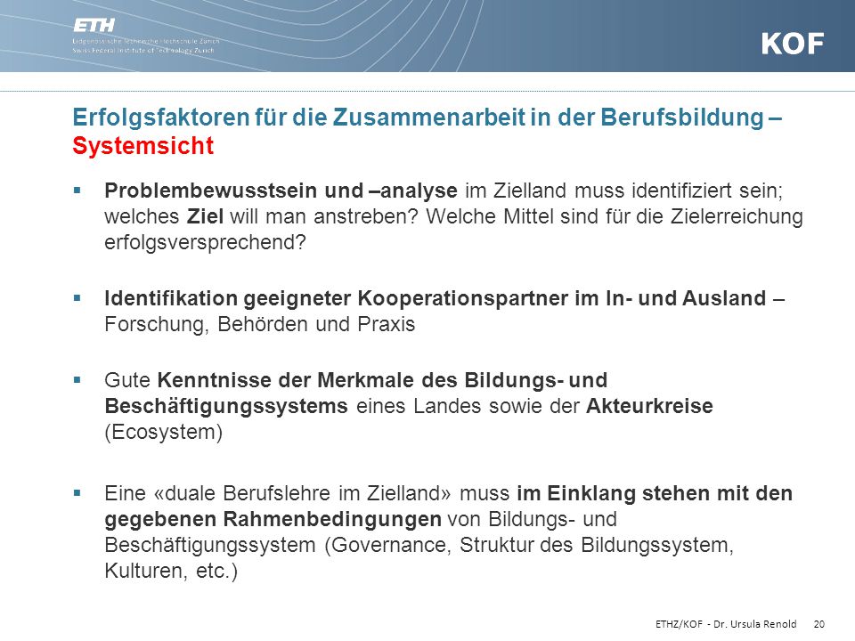 Erfolgsfaktoren für die Zusammenarbeit in der Berufsbildung – Systemsicht