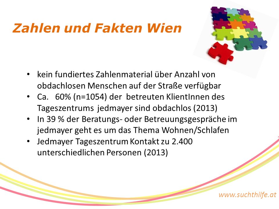 Zahlen und Fakten Wien kein fundiertes Zahlenmaterial über Anzahl von obdachlosen Menschen auf der Straße verfügbar.
