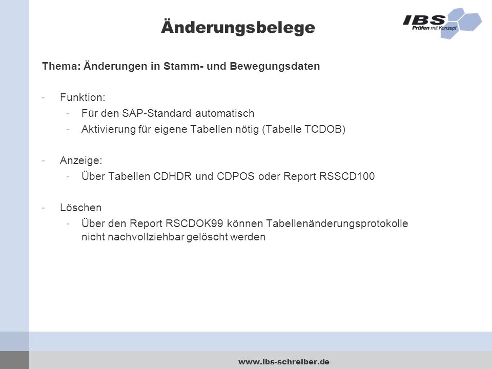 Änderungsbelege Thema: Änderungen in Stamm- und Bewegungsdaten