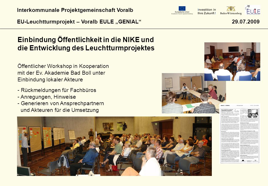 Einbindung Öffentlichkeit in die NIKE und die Entwicklung des Leuchtturmprojektes