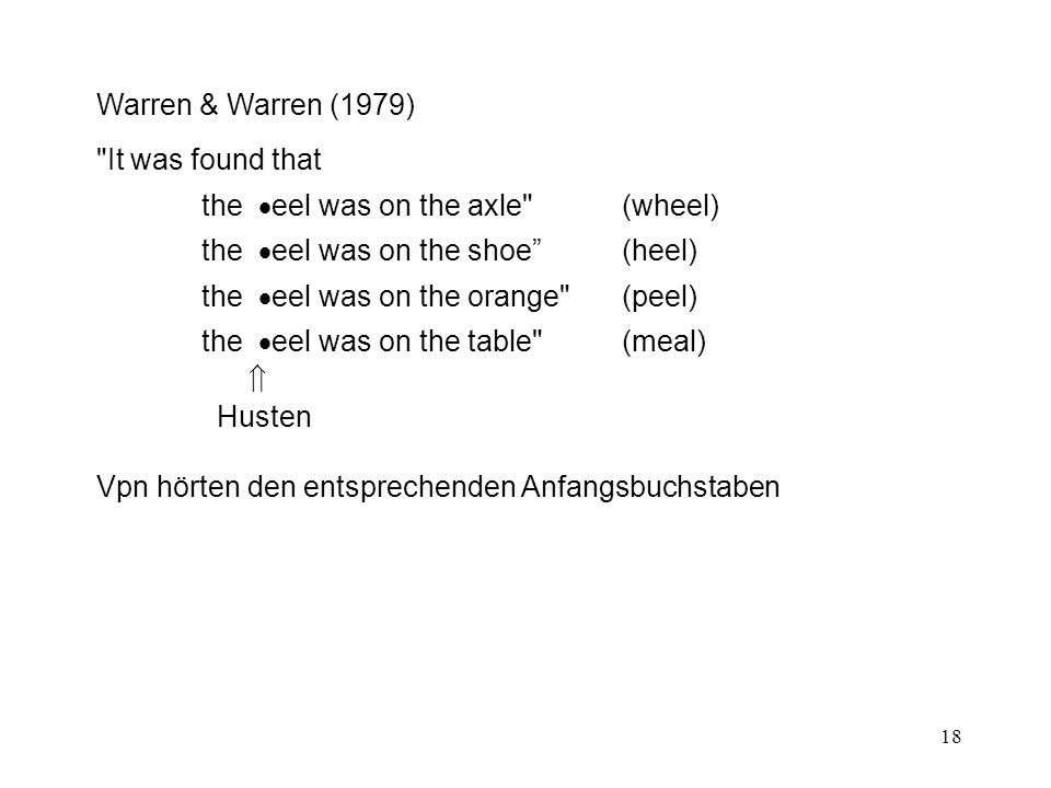 Warren & Warren (1979) It was found that. the eel was on the axle (wheel) the eel was on the shoe (heel)