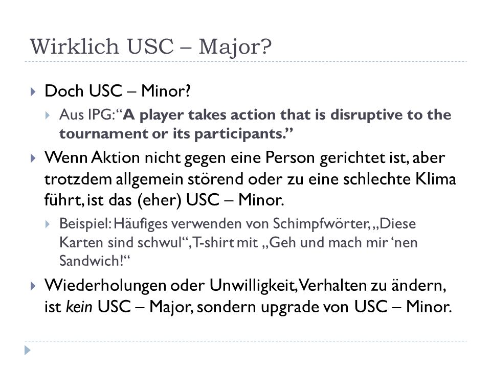 Wirklich USC – Major Doch USC – Minor