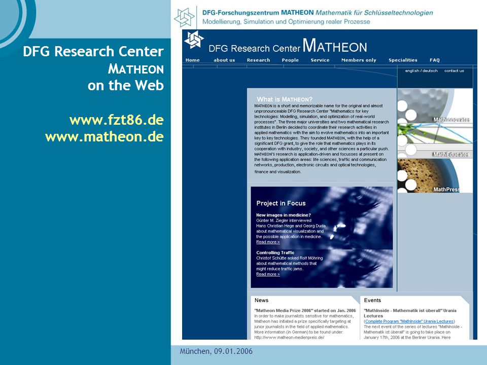 DFG Research Center MATHEON on the Web     München,