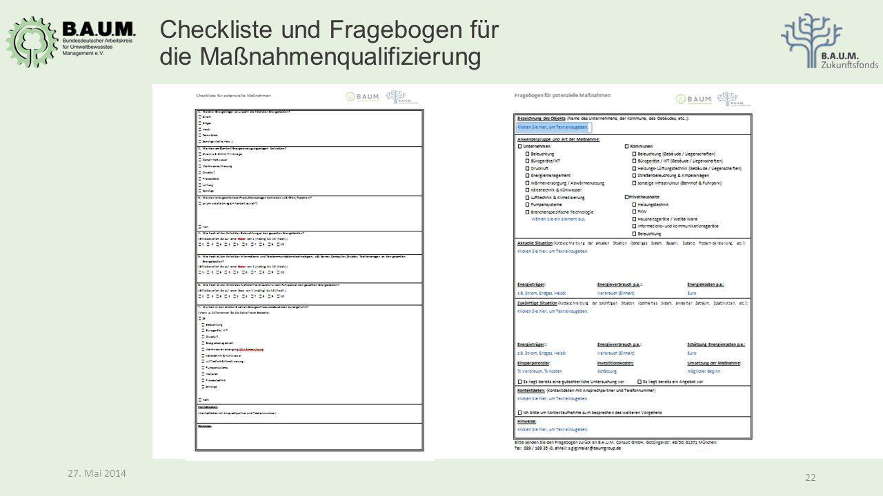 Checkliste und Fragebogen für die Maßnahmenqualifizierung