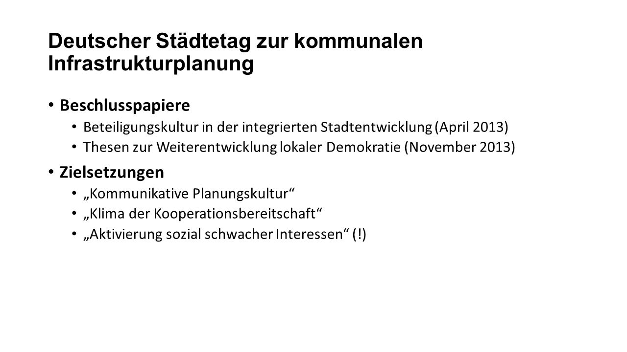 Deutscher Städtetag zur kommunalen Infrastrukturplanung