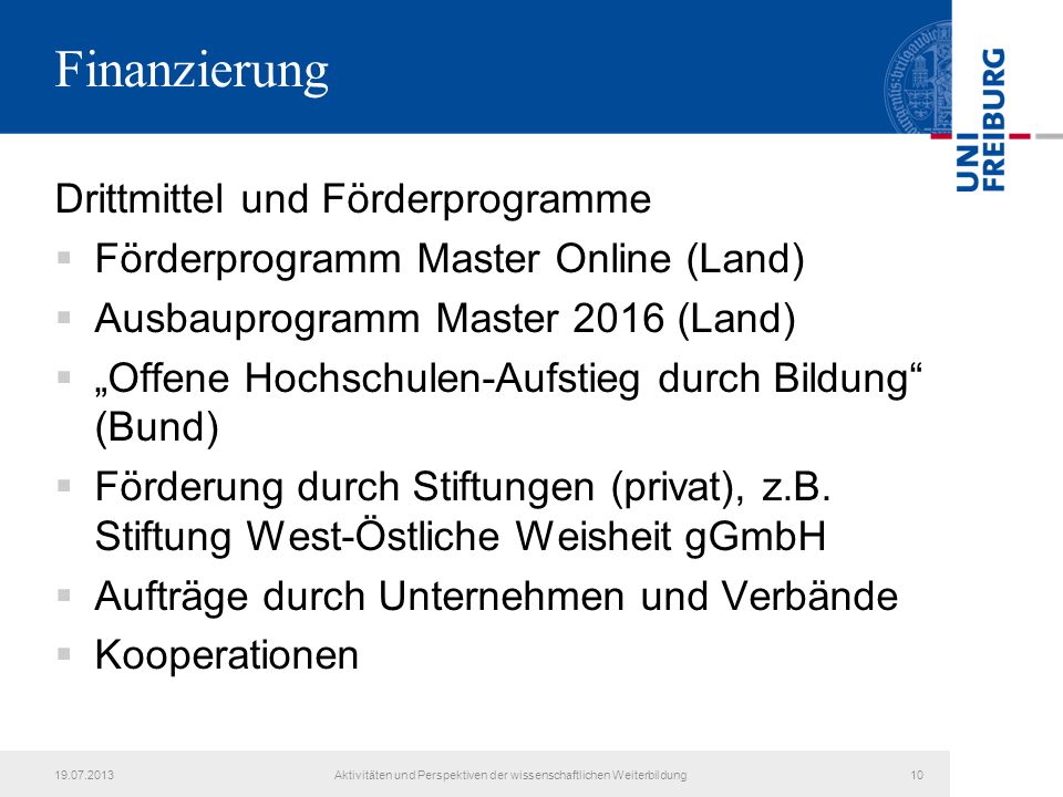 Aktivitäten und Perspektiven der wissenschaftlichen Weiterbildung
