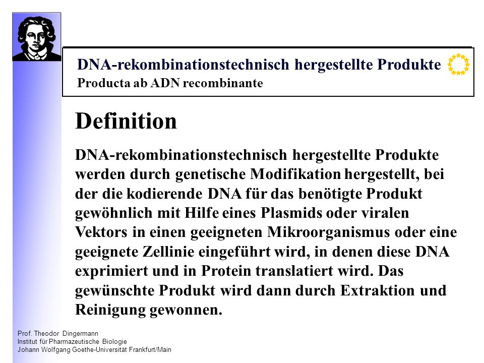 Definition DNA-rekombinationstechnisch hergestellte Produkte