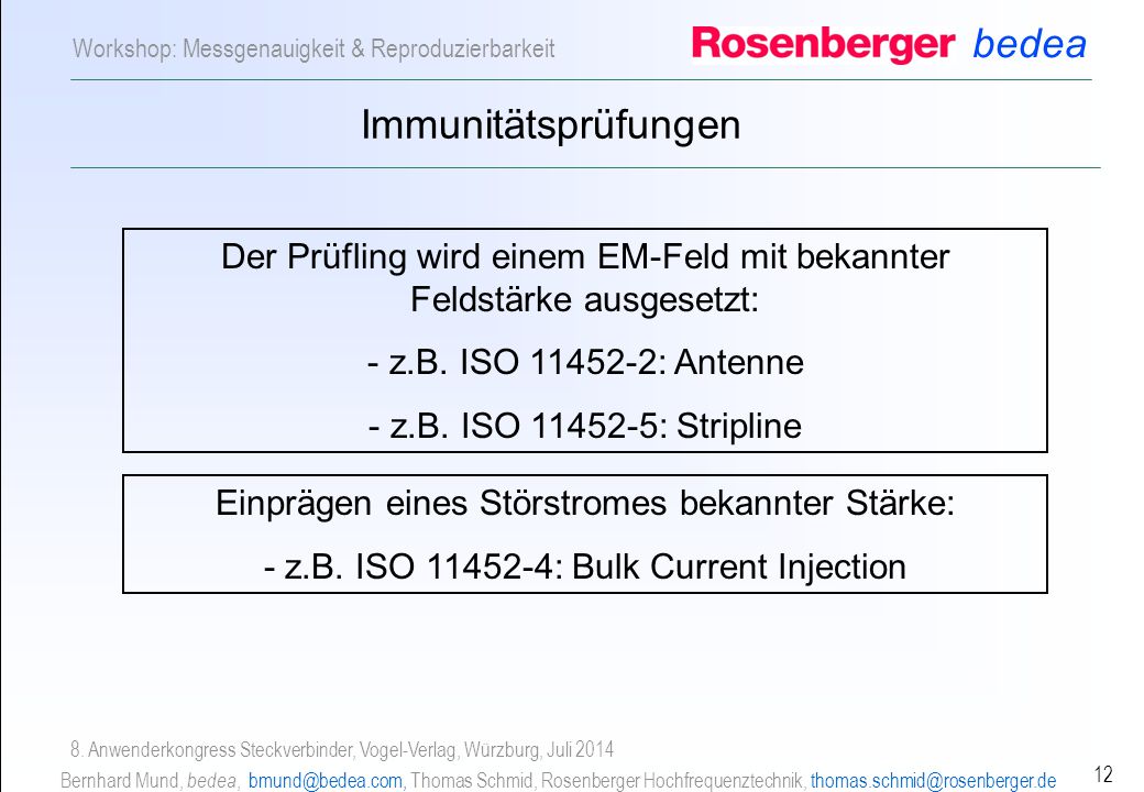 Immunitätsprüfungen Der Prüfling wird einem EM-Feld mit bekannter Feldstärke ausgesetzt: z.B. ISO : Antenne.