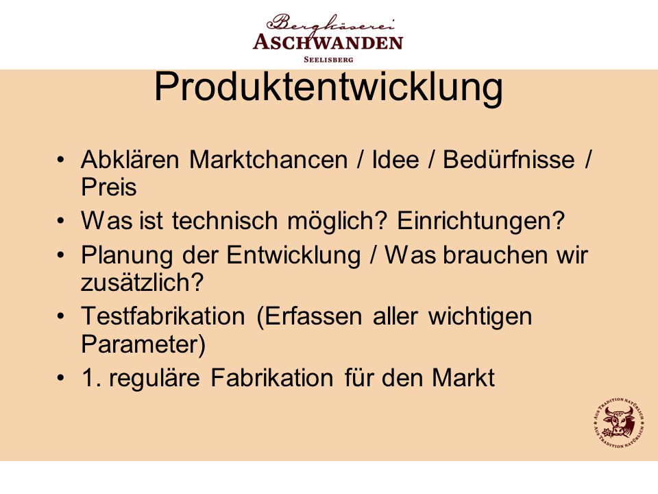 Produktentwicklung Abklären Marktchancen / Idee / Bedürfnisse / Preis