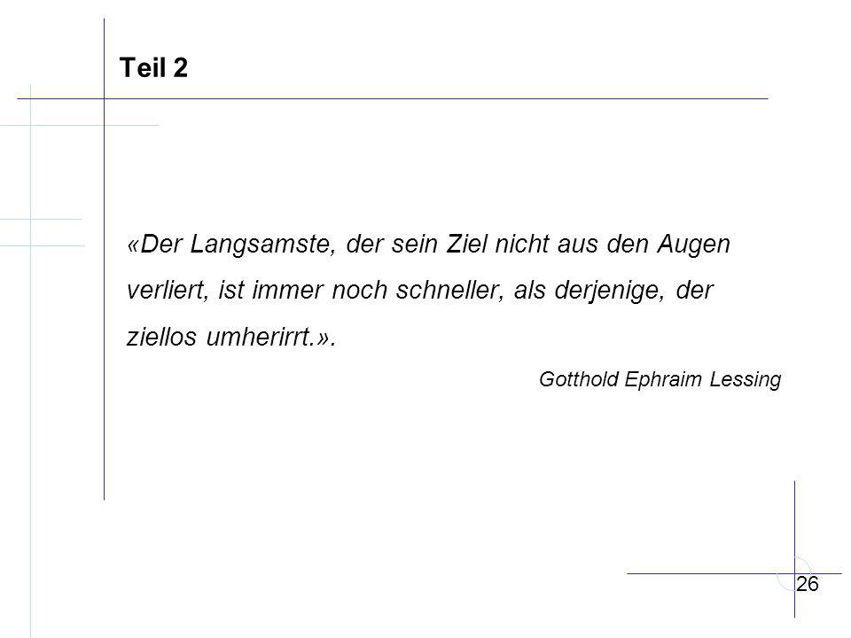 Teil 2 «Der Langsamste, der sein Ziel nicht aus den Augen verliert, ist immer noch schneller, als derjenige, der ziellos umherirrt.».