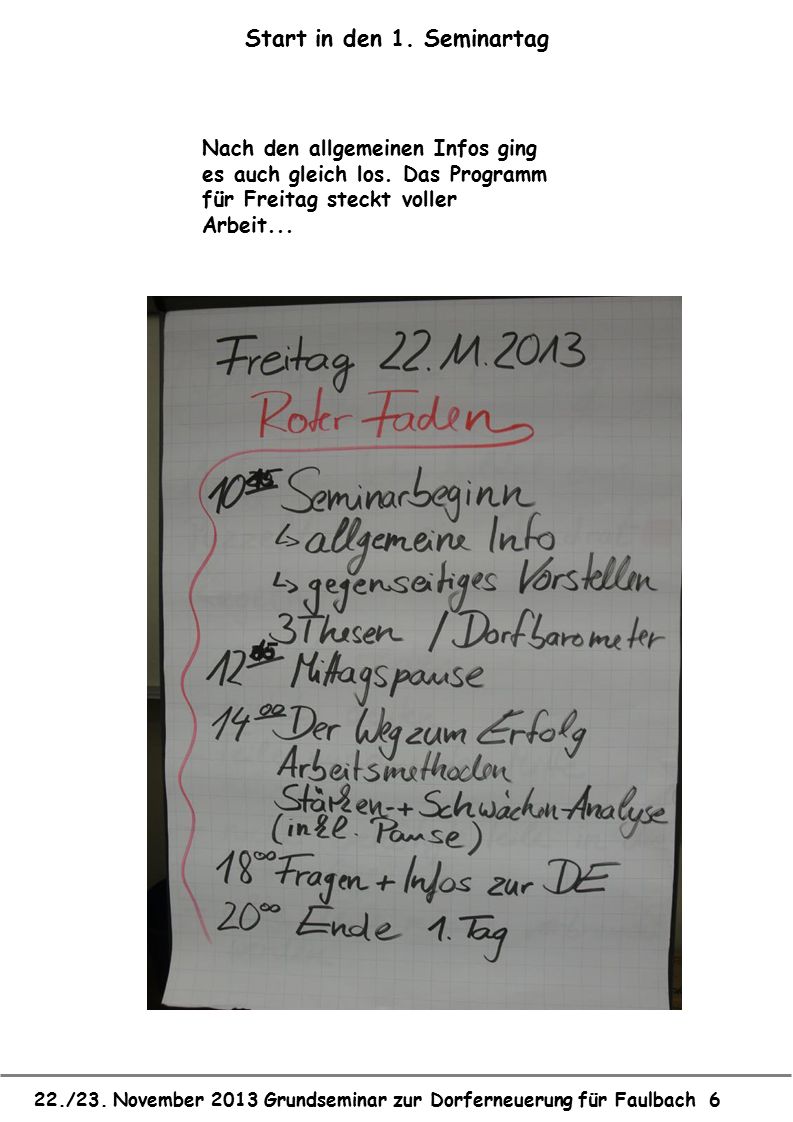 Start in den 1. Seminartag