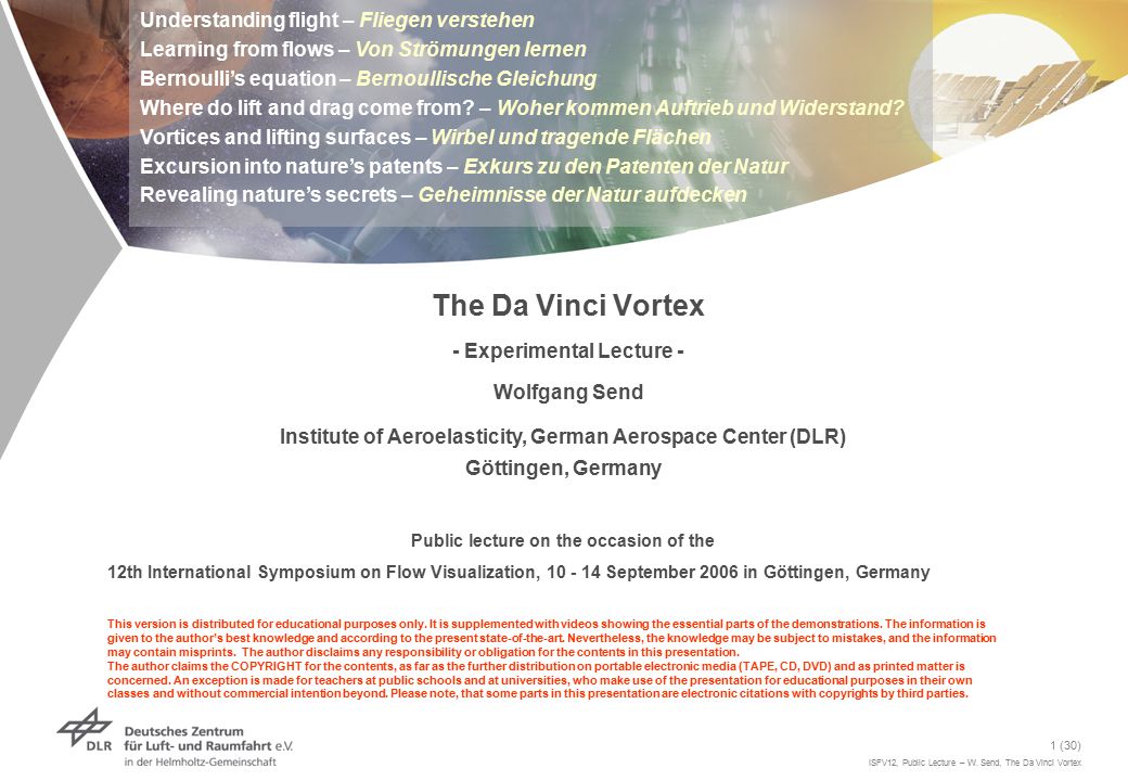 The Da Vinci Vortex - Experimental Lecture - Wolfgang Send