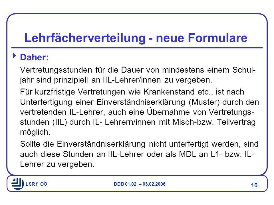 Lehrfächerverteilung - neue Formulare