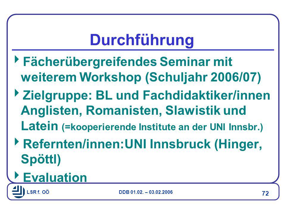 Durchführung Fächerübergreifendes Seminar mit weiterem Workshop (Schuljahr 2006/07)