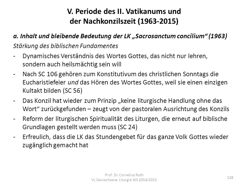 V. Periode des II. Vatikanums und der Nachkonzilszeit ( )