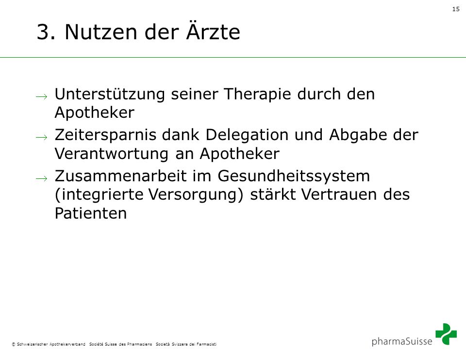 3. Nutzen der Ärzte Unterstützung seiner Therapie durch den Apotheker
