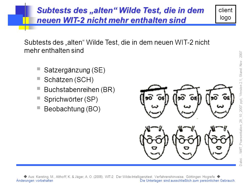 Subtests des „alten Wilde Test, die in dem neuen WIT-2 nicht mehr enthalten sind