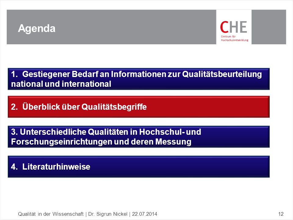 Agenda 1. Gestiegener Bedarf an Informationen zur Qualitätsbeurteilung national und international.