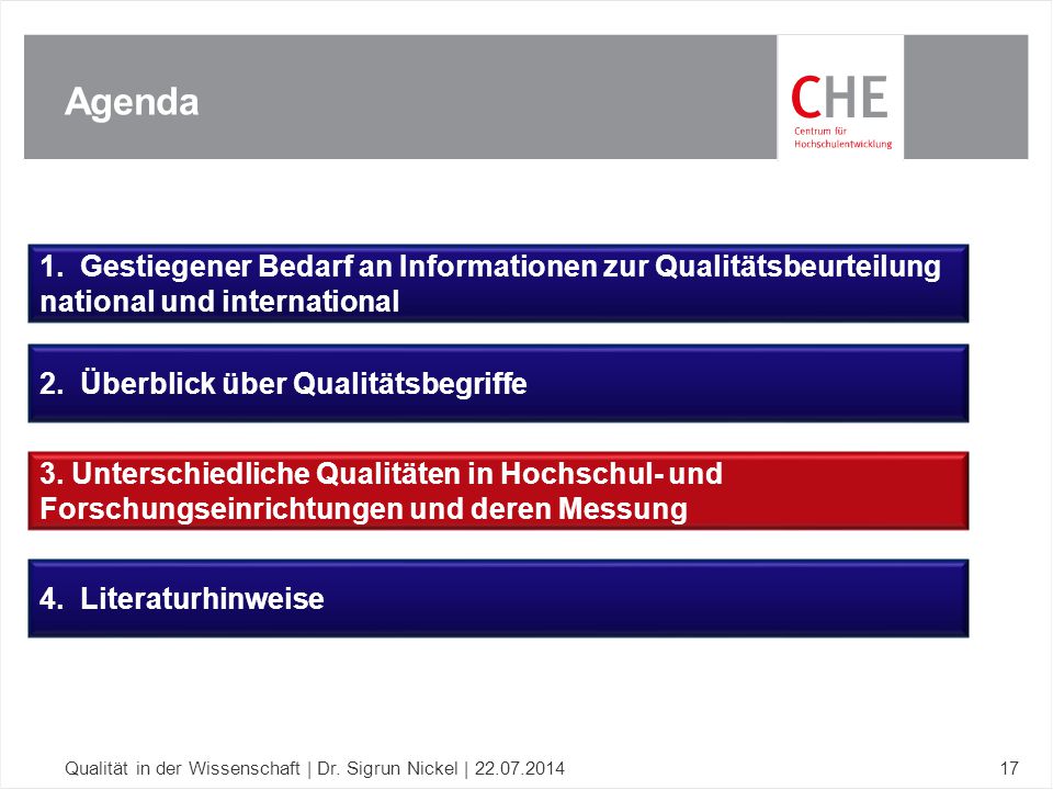 Agenda 1. Gestiegener Bedarf an Informationen zur Qualitätsbeurteilung national und international.