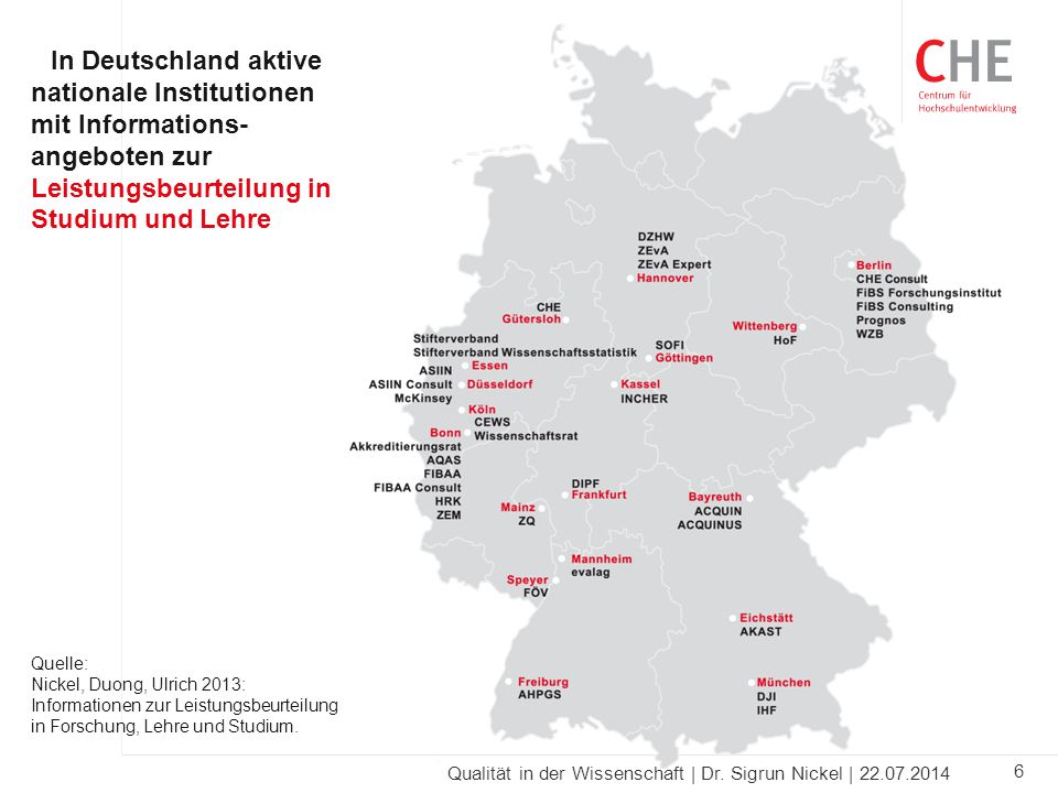 ﻿In Deutschland aktive nationale Institutionen mit Informations-angeboten zur Leistungsbeurteilung in Studium und Lehre