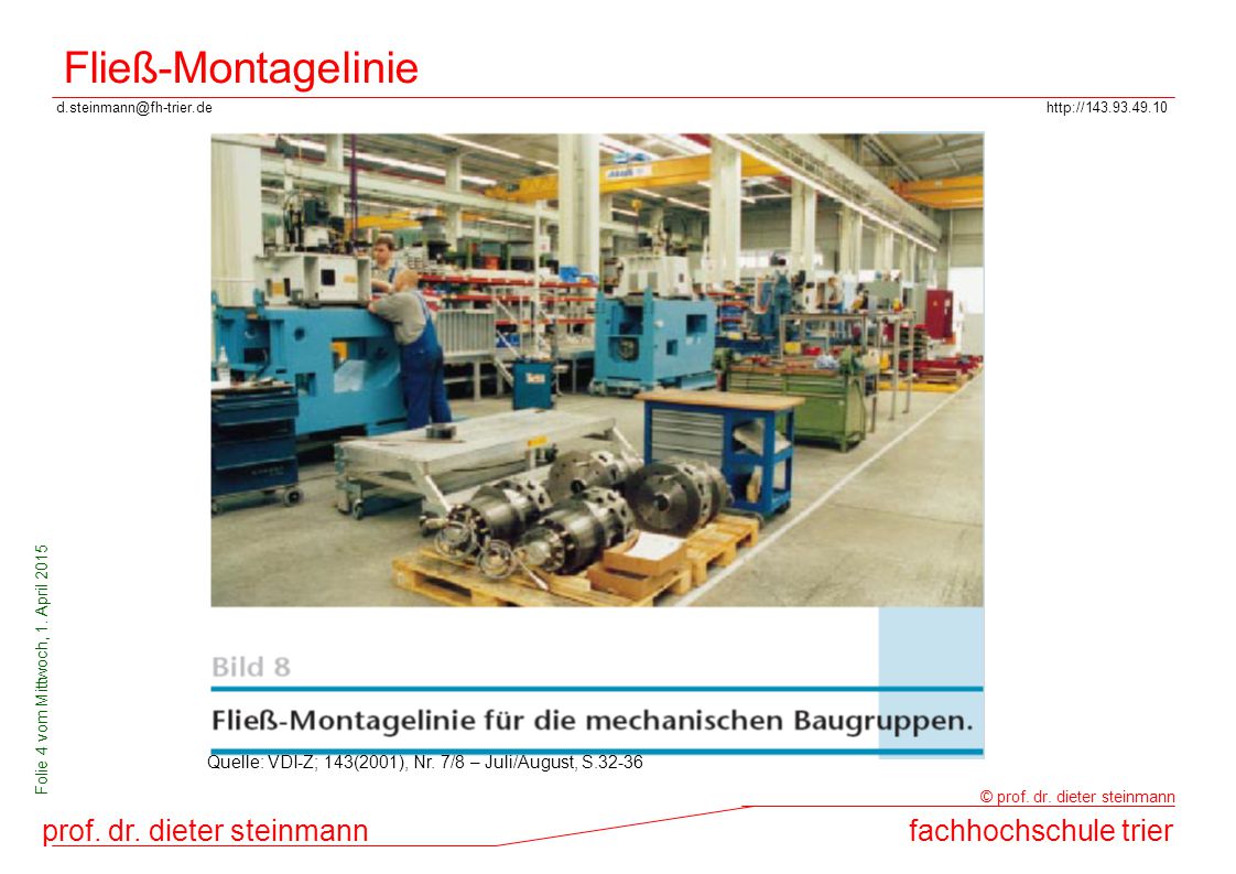 Fließ-Montagelinie Quelle: VDI-Z; 143(2001), Nr. 7/8 – Juli/August, S.32-36