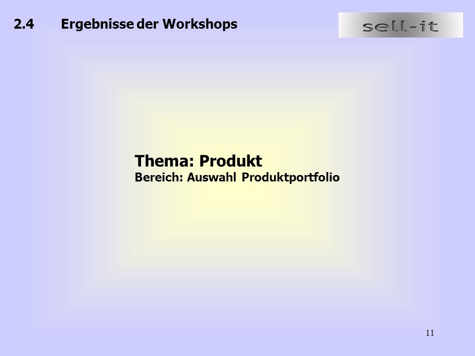 Thema: Produkt 2.4 Ergebnisse der Workshops