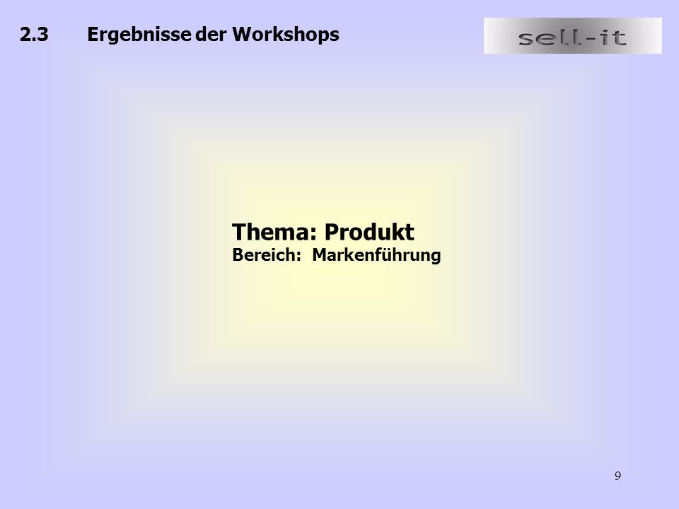 Thema: Produkt 2.3 Ergebnisse der Workshops Bereich: Markenführung
