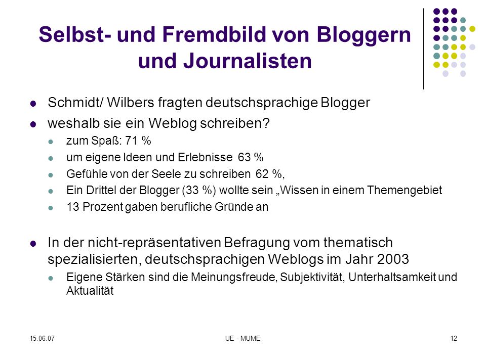 Selbst- und Fremdbild von Bloggern und Journalisten