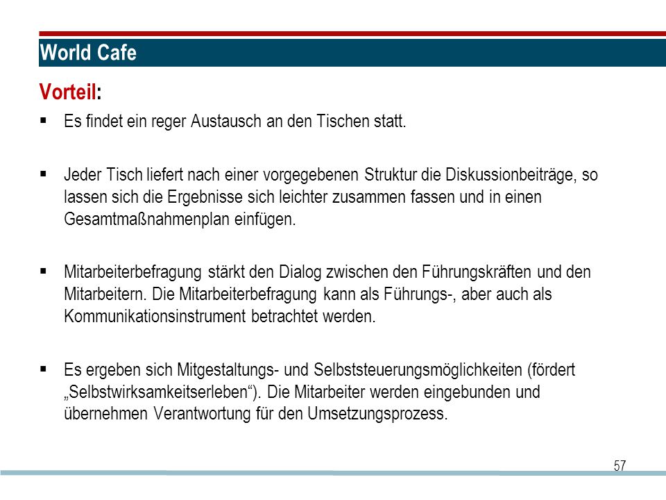World Cafe Vorteil: Es findet ein reger Austausch an den Tischen statt.