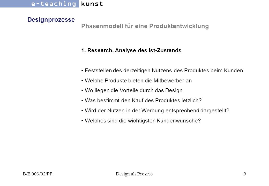 Phasenmodell für eine Produktentwicklung